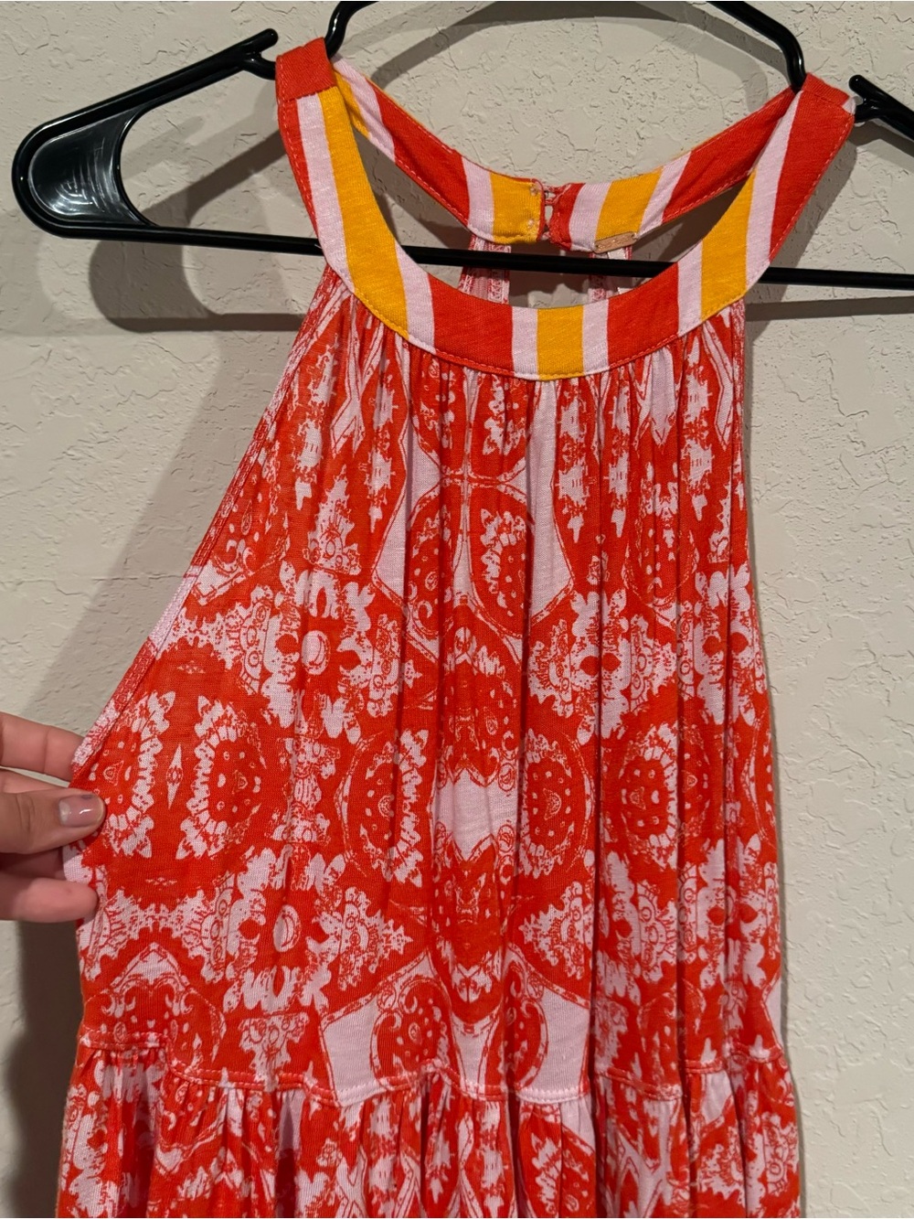 Free People Red White Printed Halter Tunic with Yellow Accent